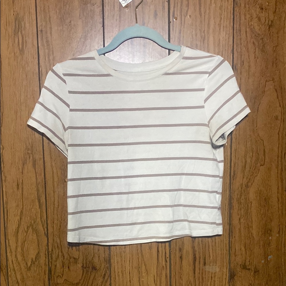 Old Navy Beige and White Striped Tee